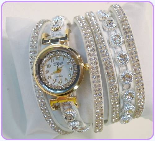 --*****WRIST WRAP*** LADIES FULL BLING STUNNING MULTI LAYER STRAP QUARTZ WATCH**WHITE