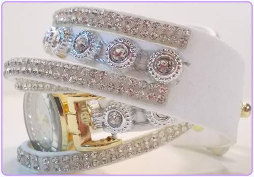 --*****WRIST WRAP*** LADIES FULL BLING STUNNING MULTI LAYER STRAP QUARTZ WATCH**WHITE