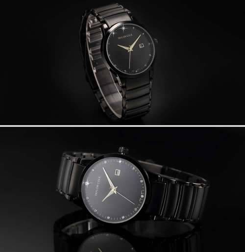 From UK**Magnifisant* Taylor Cole Lady Black Steel Band Bracelet Luxury  Date  Watch*TOP Brand