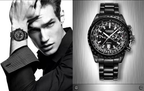 *** Curren 8053 HEAVY ALL STEEL MENS AUTO DATE ALL BLACK QUALITY WATCH