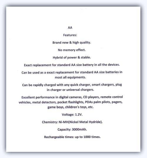 --*** BTY Ni-MH AA 3000mAh 1.2V Rechargeable Battery -