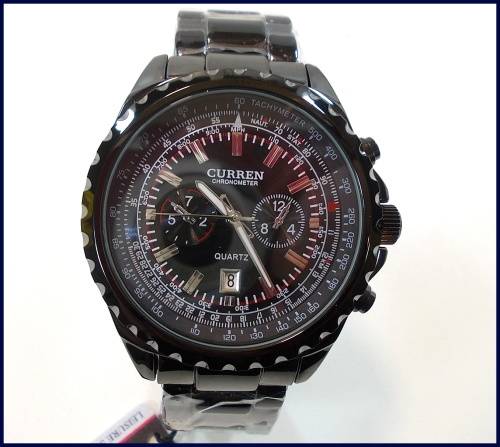 *** Curren 8053 HEAVY ALL STEEL MENS AUTO DATE ALL BLACK QUALITY WATCH