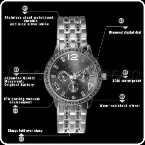 --**LADIES GENEVA FULL BLING SILVER DESIGNER STYLE  STAINLESS STEEL QUARTZ WATCH**
