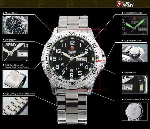 *** SHARK ARMY Brand Top ALL STEEL Date Day~ FREE SHIPPING!** Box, Book & Papers* Full House !