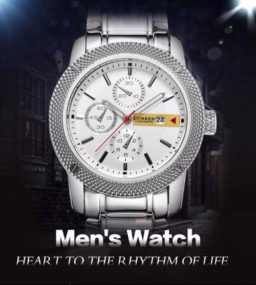 ***Elegant Curren 8069 HEAVY SILVER ALL STEEL MEN  QUALITY WATCH