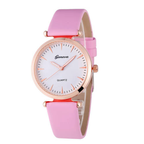 --***LADIES **New Fashion UK Geneva 3634 Brand Colorful White/Pink Leather Strap Quartz Watch