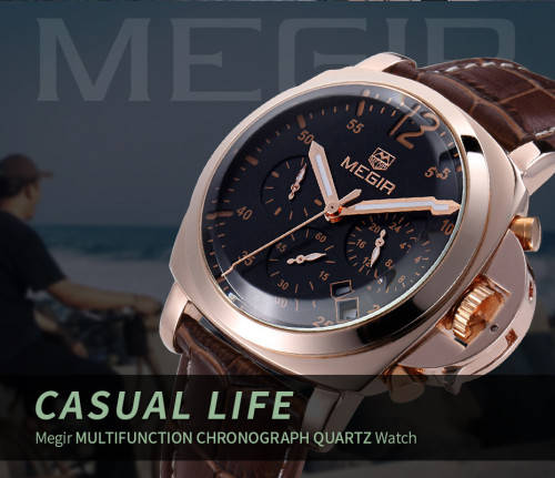 * Megir Brand Top Watch** Golden SS Case  Luxury Men* 6 Hands * Quartz Wristwatch CHRONOGRAPH
