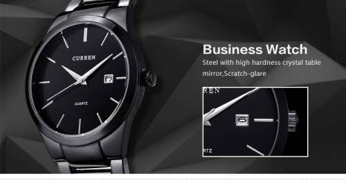 ** CLASSIC -ALL-Black Curren 8016 -Mens--Analog-Quartz-Watch