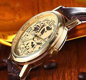 ***Men Elegant  Stainless Steel "SKELETON" Wrist Watch Brown Leather Band