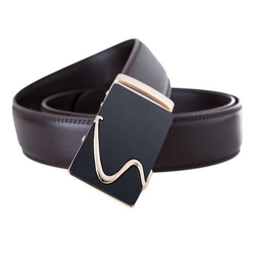 ** Men **Black & Gold Buckle**Dark Brown leather  automatic Buckle  Fashion Waist Belt   *
