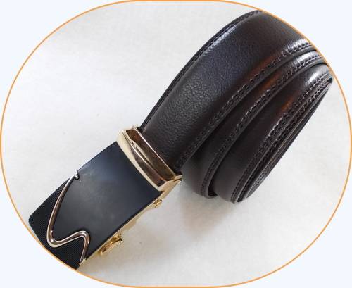 ** Men **Black & Gold Buckle**Dark Brown leather  automatic Buckle  Fashion Waist Belt   *