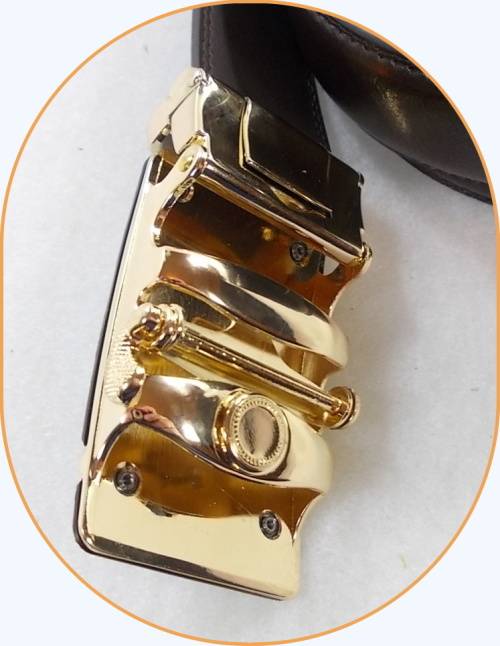 ** Men **Black & Gold Buckle**Dark Brown leather  automatic Buckle  Fashion Waist Belt   *