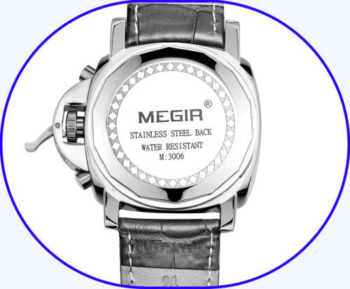 **FREE SHIPPING Megir Brand Top Watch** Silver Case  Luxury Men* 6 Hands * Quartz Wristwatch CHRONO*