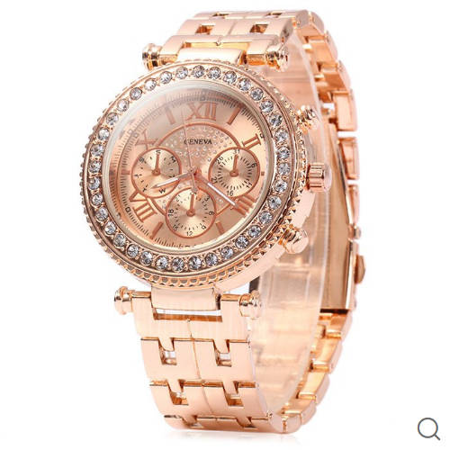 **LADIES  GENEVA CONTENA BIG DIAL DESIGNER STYLE STAINLESS STEEL QUARTZ WATCH**ROSE GOLD