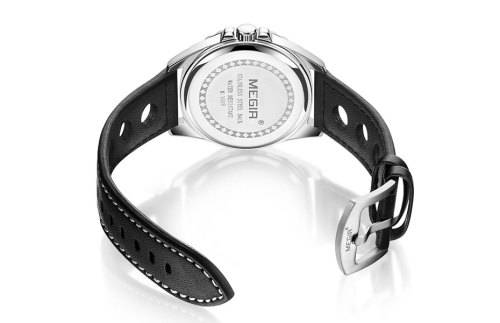 FREE SHIPING * Megir Brand~M1019~ALL NEW** White Dial *Analog* Dial Leather Strap Military Watches ~
