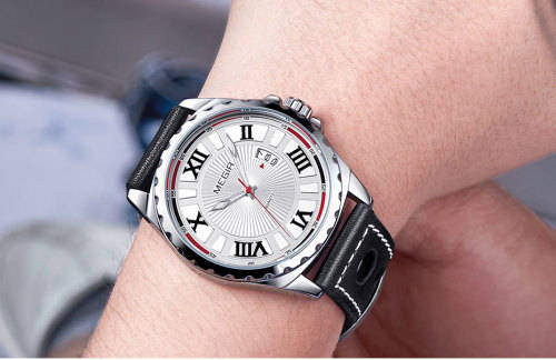 FREE SHIPING * Megir Brand~M1019~ALL NEW** White Dial *Analog* Dial Leather Strap Military Watches ~