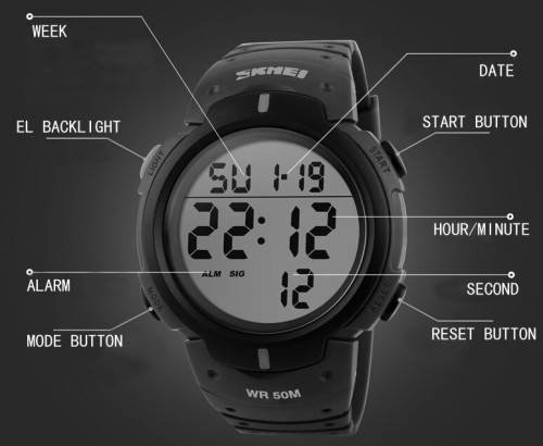 FREE SHIPPING !***SKMEI **Model : 1068  Chronograph Black  Multifunction Watch**
