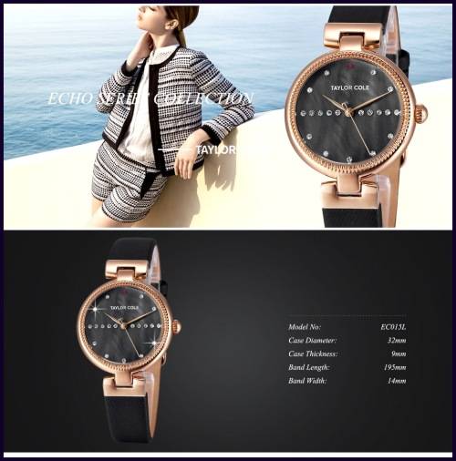 From UK* ($89.00) Magnifisant*Taylor Cole Lady Georgeos Black Leather Band  Luxury Watch*