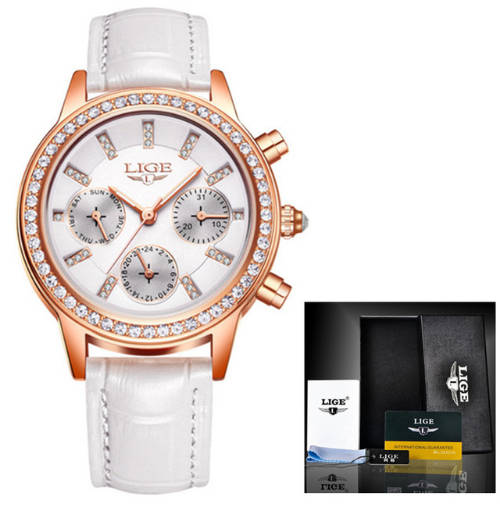 Lige 9812 - Ladies Lovely  Watch * 6 HANDS* Box,Book, & Papers ** White