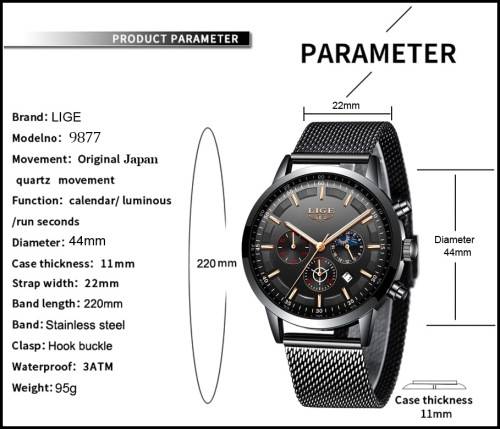 ** CLASSIC -  Relogio Masculion LIGE 9877-*Top Luxury All Steel *6 Hands* Chronograph Watch Men