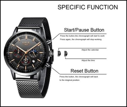 ** CLASSIC -  Relogio Masculion LIGE 9877-*Top Luxury All Steel *6 Hands* Chronograph Watch Men