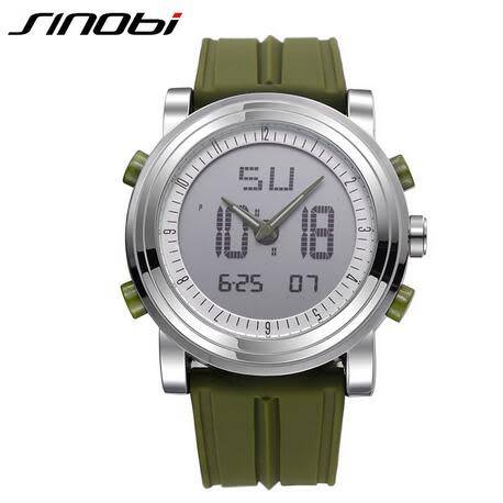 FREE SHIPPING**NEW SINOBI DUAL TIME CHRONOGRAPH MENS SILICONE STRAP WATCH* GREEN*
