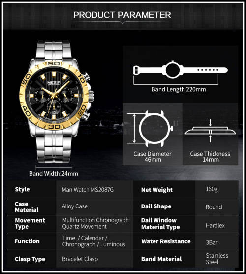 *** Megir (2087)  Brand** Top Watch* New Style  Big Luxury Men Quartz Watch CHRONOGRAPH * 6 HANDS *