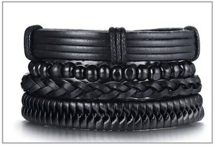 ** Men * Designer Black 4 Piece PU Leather Bracelet.*