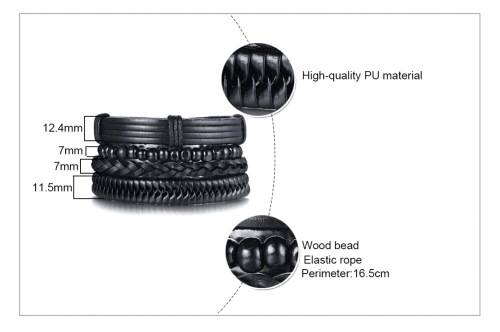 ** Men * Designer Black 4 Piece PU Leather Bracelet.*