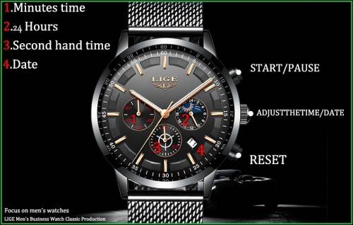** CLASSIC -  Relogio Masculion LIGE 9877-*Top Luxury All Steel *6 Hands* Chronograph Watch Men