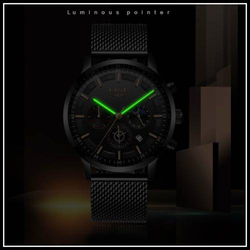 ** CLASSIC -  Relogio Masculion LIGE 9877-*Top Luxury All Steel *6 Hands* Chronograph Watch Men