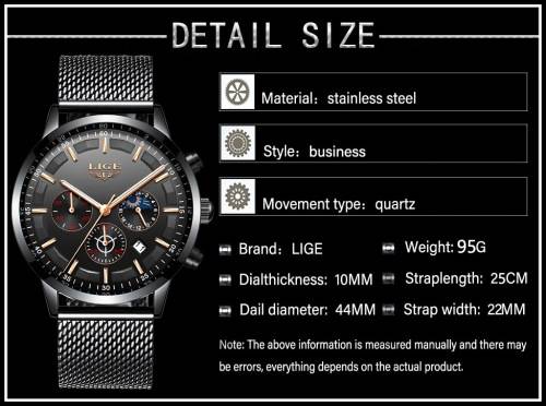 ** CLASSIC -  Relogio Masculion LIGE 9877-*Top Luxury All Steel *6 Hands* Chronograph Watch Men