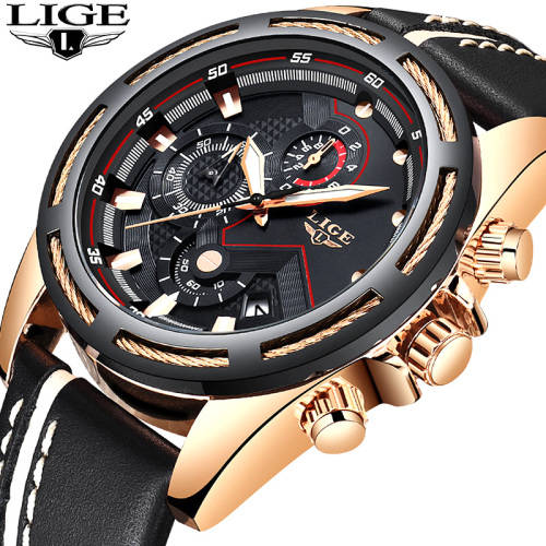 *LIGE 9882 Top Luxury *6 Hands* Chronograph Watch Men*FULL HOUSE