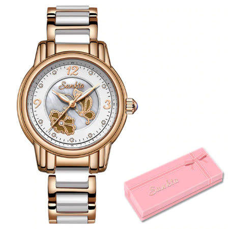 * Magnifisant* Sunkta * Lady Georgeos Steel Ceramic Band Bracelet Luxury Watch*BLACK