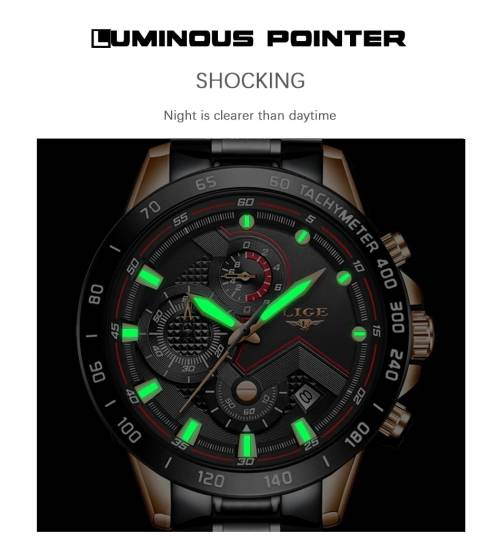 Musculine Business Men LIGE 9982  Luxury * FULL* Steel *6 Hands* Chronograph Watch Men- FULL HOUSE*