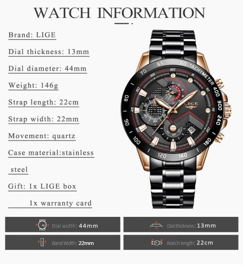 Musculine Business Men LIGE 9982  Luxury * FULL* Steel *6 Hands* Chronograph Watch Men- FULL HOUSE*