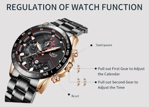 Musculine Business Men LIGE 9982  Luxury * FULL* Steel *6 Hands* Chronograph Watch Men- FULL HOUSE*