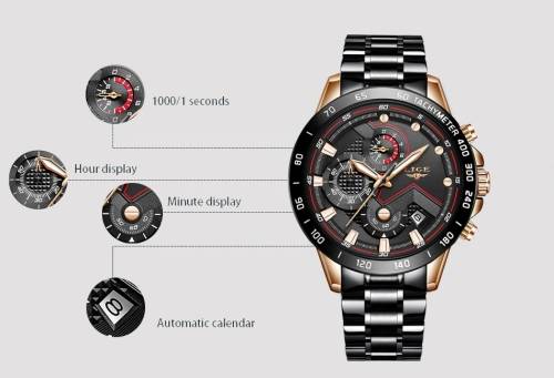 Musculine Business Men LIGE 9982  Luxury * FULL* Steel *6 Hands* Chronograph Watch Men- FULL HOUSE*