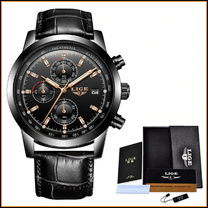 Top LIGE9927* Stainless Steel Case* Multifunction * Leather Strap * Business watch*Blue or Black