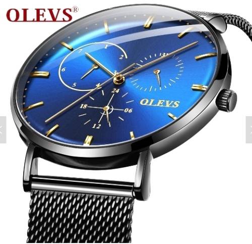 OLEVS  5880 -*UNISEX* MilanTop Brand Luxury Waterproof Ultra Thin Steel Blue/Black Watch