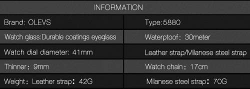 OLEVS  5880 -*UNISEX* MilanTop Brand Luxury Waterproof Ultra Thin Steel Blue/Black Watch