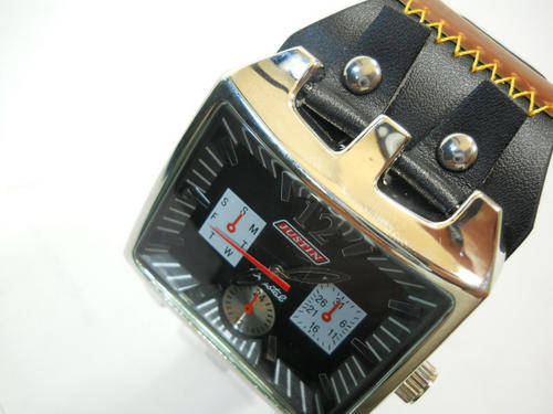 -JUSTIN GENTS  LEATHER STRAP  WATCH-