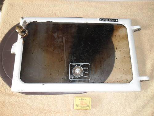 vintage heavy Jewell de luxe cast iron enamel & glass coal oven door 470mm x 270mm - 3.5kg