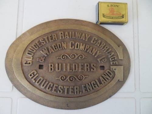 Rare Gloucester railway carriage builders brass plate 218mm wide postage R70