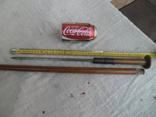Very rare sword wood walking stick 920mm lg with brass fittings with sword 455mm lg inside