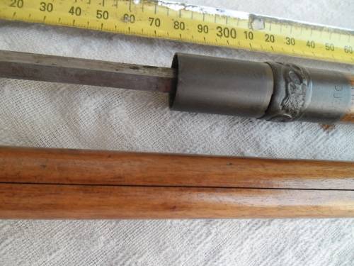 Very rare sword wood walking stick 920mm lg with brass fittings with sword 455mm lg inside