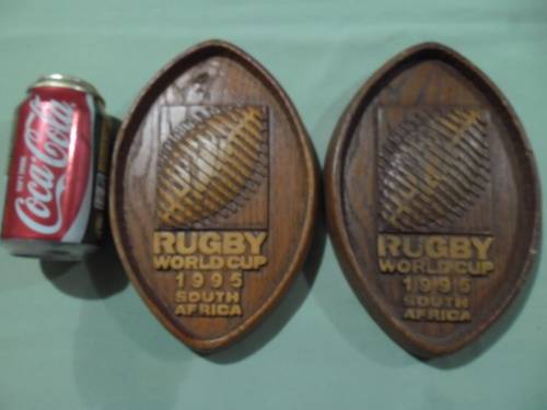 Official 2 - rare 1995 world cup S.A. Rugby Springbok wood plaques