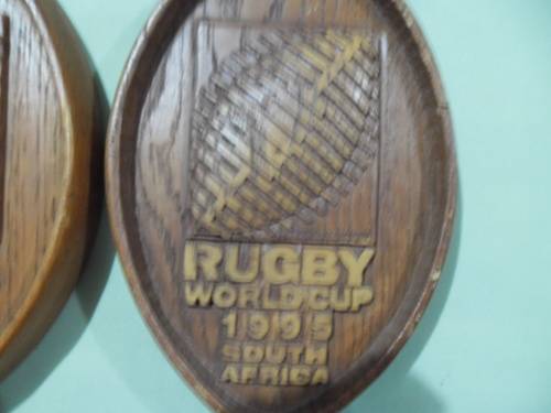 Official 2 - rare 1995 world cup S.A. Rugby Springbok wood plaques