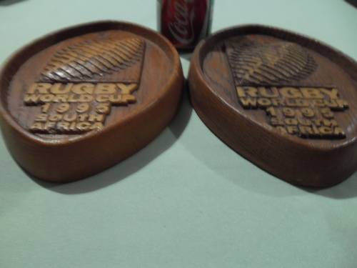 Official 2 - rare 1995 world cup S.A. Rugby Springbok wood plaques