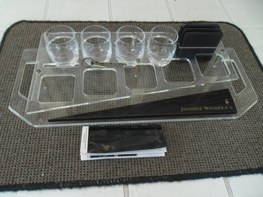 Red Black Green Gold Blue Johnnie Walker advertising tray 585mm long read below